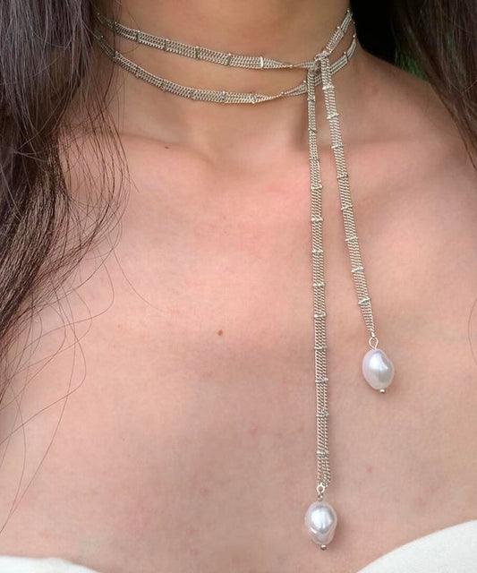 Art White Copper Overgild Lace Pearl Tassel Pendant Necklace Yr001