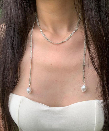 Art White Copper Overgild Lace Pearl Tassel Pendant Necklace Yr001