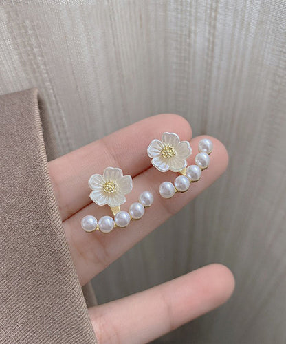 Art White Sterling Silver Alloy Pearl Stud Earrings