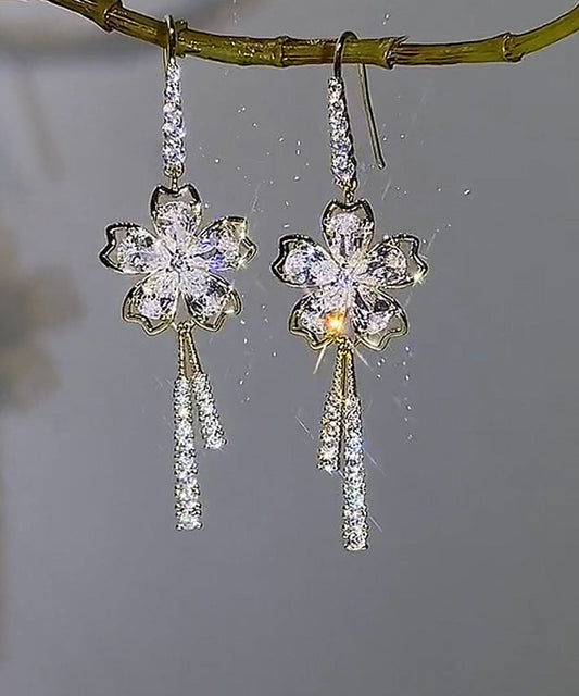 Art White Zircon Bow Tassel Drop Earrings