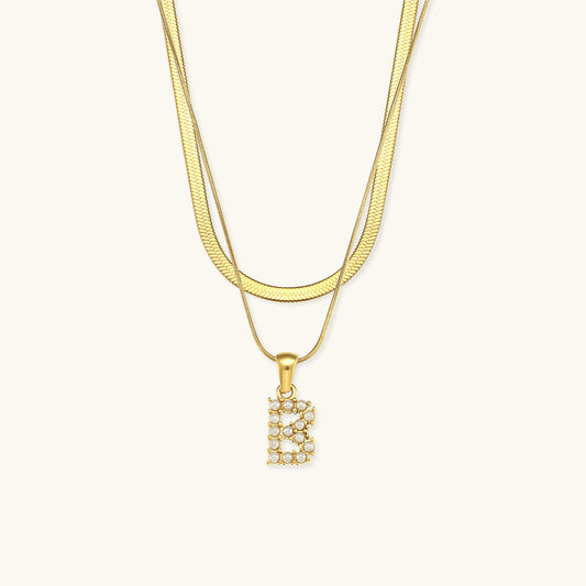 Opal Charm - Layered Gold Initial Necklace