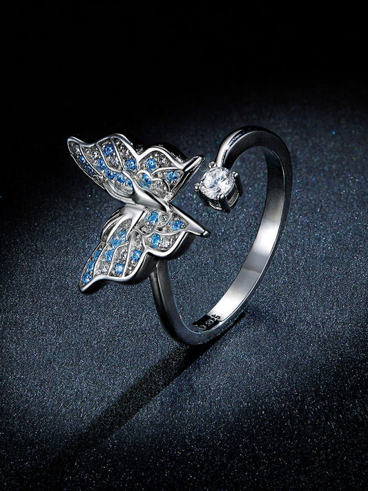 Blue Butterfly Sterling Silver Ring