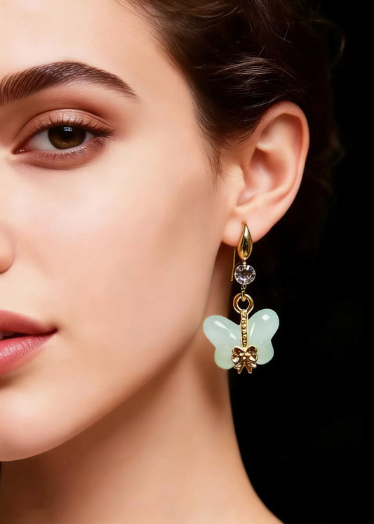 Butterfly Jade Zircon Drop Earrings