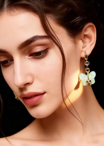 Butterfly Jade Zircon Drop Earrings