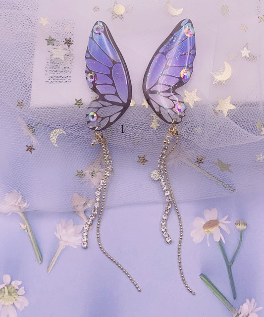 Butterfly Wings Tassel Zircon Drop Earrings