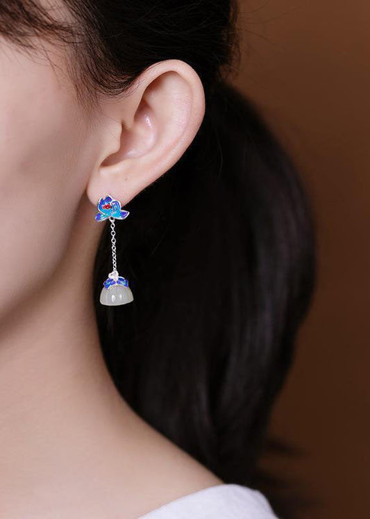 Cloisonne Tassel Jade Drop Earrings