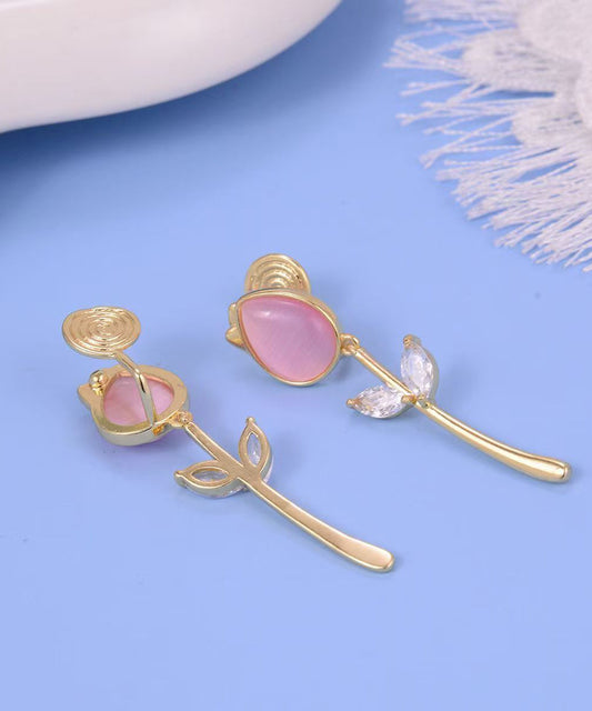 Copper Overgild Cat's Eye Stone Tulip Drop Earrings