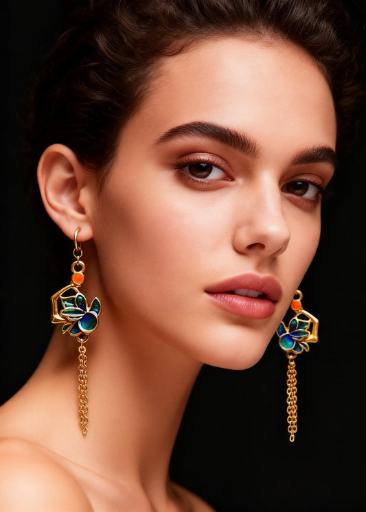 Enamel Gilding Tassels Long Drop Earrings