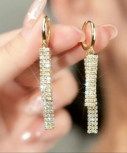 Gold Copper Overgild 14k Gold Zircon Crystal Drop Earrings
