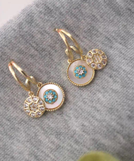 Gold Copper Overgild Zircon Shell Drop Earrings