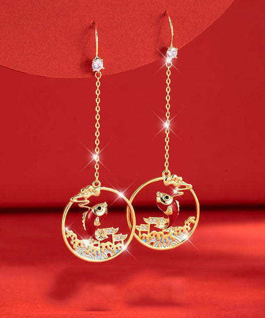 Gold Orange Overgild Zircon Oil Drip Koi Fish Drop Earrings