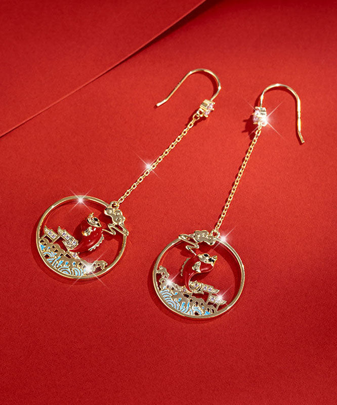 Gold Orange Overgild Zircon Oil Drip Koi Fish Drop Earrings Tw1036