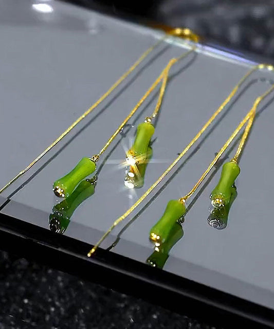 Gold Silver Overgild Bamboo Tassel Drop Earrings