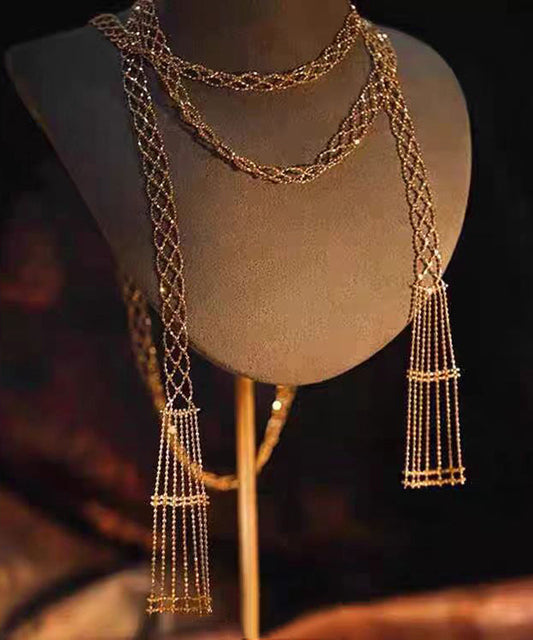 Gold Sterling Silver Overgild Chain Hollow Out Necklace Yu011