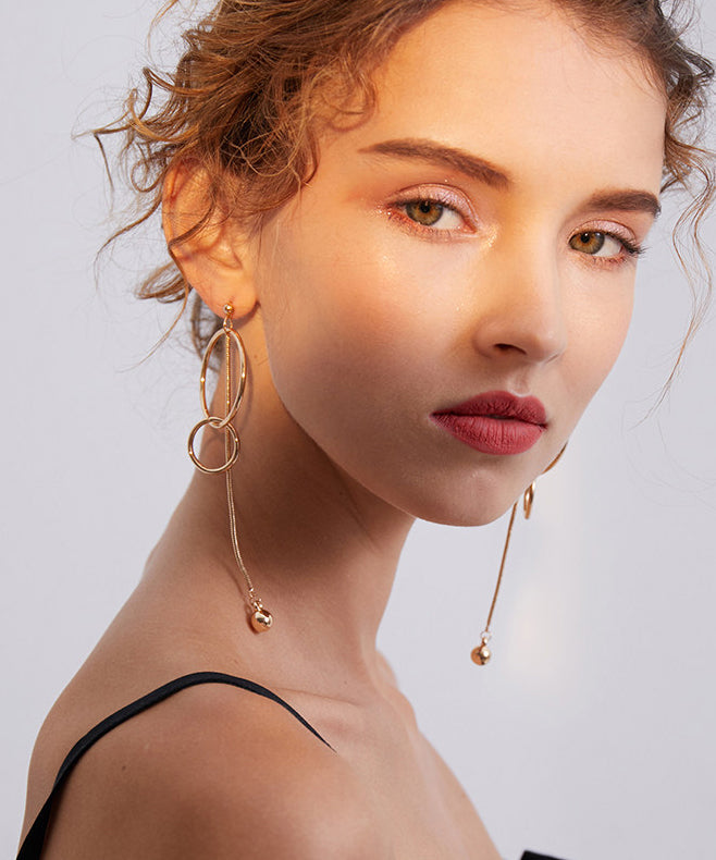 Golden Tasseled Rotundity Metal Drop Earrings