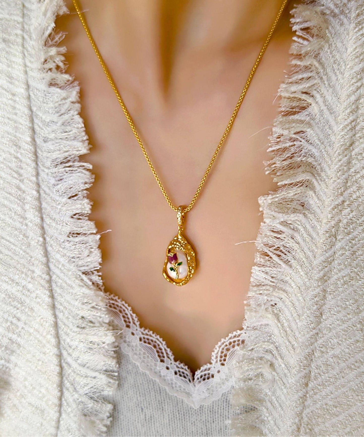 Golden Tulip Metal Monet's Garden Pendant Necklace