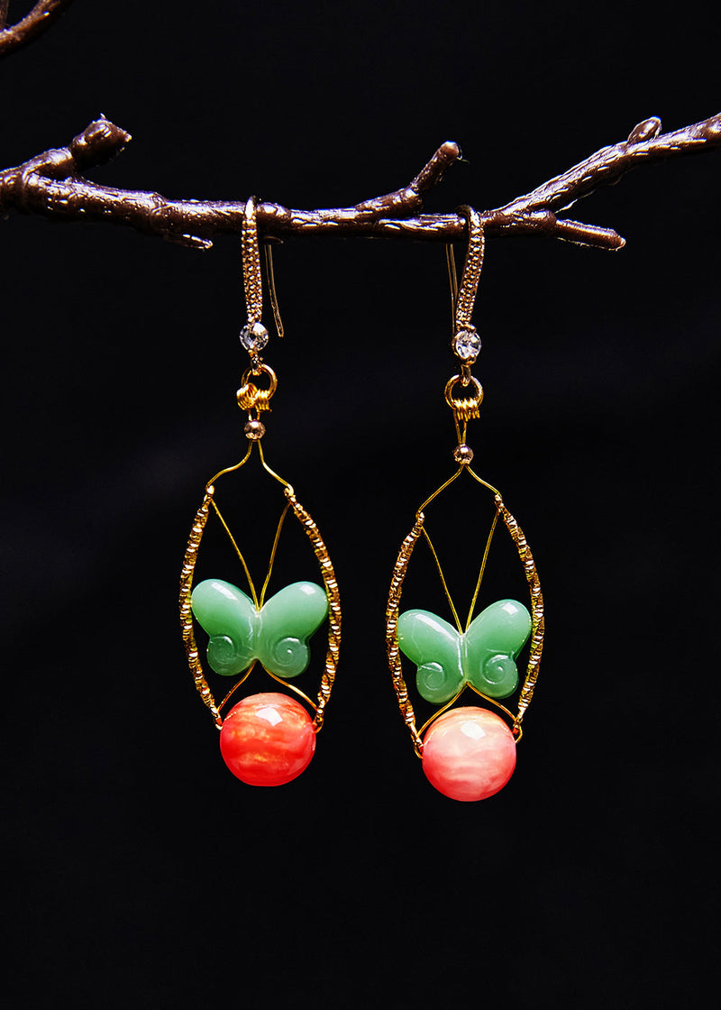 Green Butterfly Jade Original Design Drop Earrings