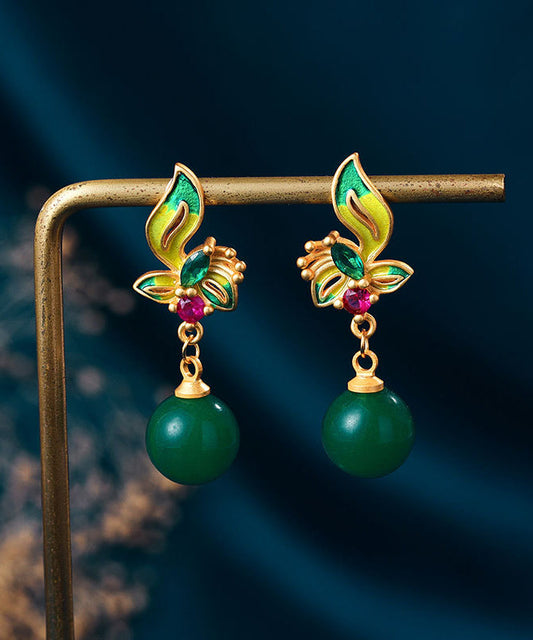 Green Agate Cloisonne Drop Earrings