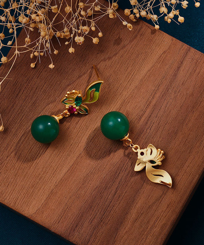 Green Agate Cloisonne Drop Earrings