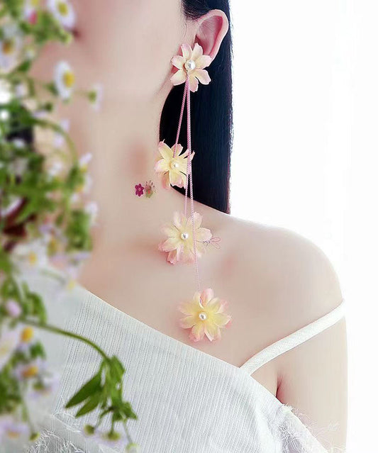 Light Yellow Pearl Tassel Drop Earrings