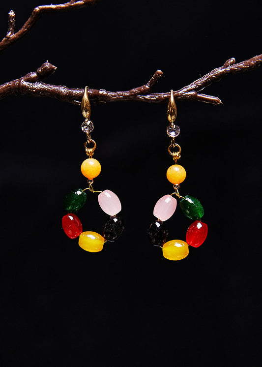 Multicolour Gem Stone Fine Beeswax Drop Earrings
