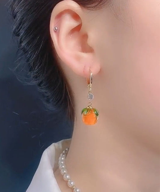 Orange Alloy Inlaid Zircon Crystal Drop Earrings