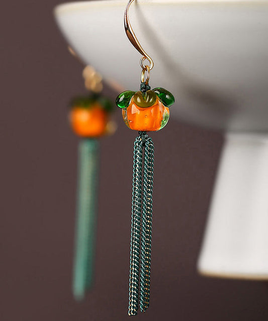 Orange Copper Overgild Coloured Glaze Tassel Drop Earrings