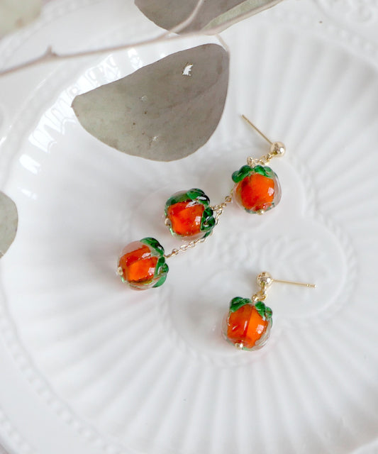 Orange Overgild Asymmetricar Persimmon Ruyi Drop Earrings