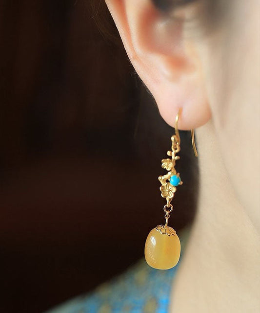 Orange Sterling Silver Ancient Gold Beeswax Turquoise Drop Earrings