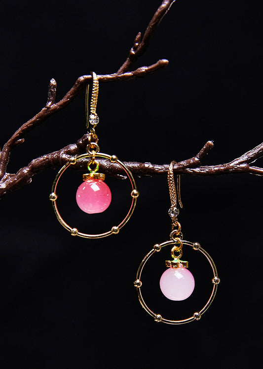 Pink Crystal Circular Gilding Drop Earrings