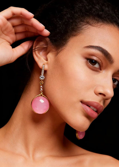 Pink Crystal Zircon Drop Earrings