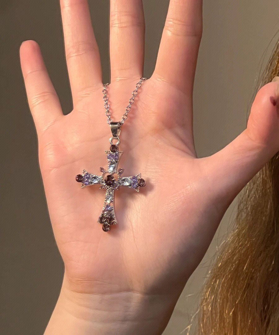 Purple Alloy Zircon Cross Lariat Necklace