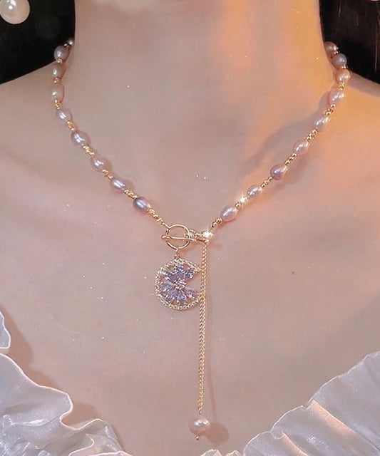 Purple Sterling Silver Overgild Zircon Pearl Tassel Lariat Necklacefine Silk Sterling Silver Broken Silver Gypsophila Necklace Et006