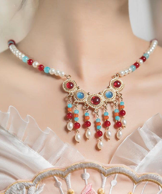 Rainbow Copper Alloy Glass Pearl Resin Coloured Glaze Pendant Necklace Tx002