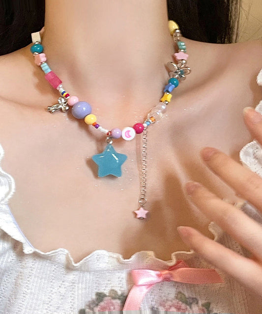 Beads Resin Copper Rainbow Pendant Necklace Love Tassel