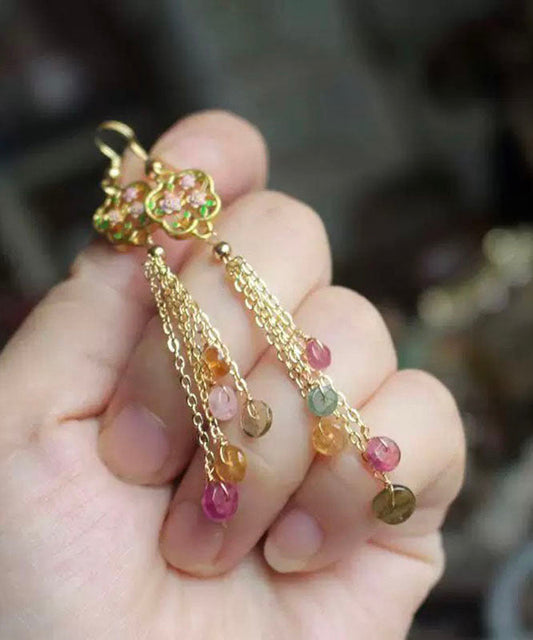 Rainbow Gem Stone Tassel Drop Earrings