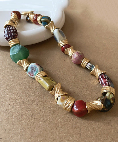 Rainbow Sterling Silver Overgild Ceramic Beads Collar Necklace Wi044