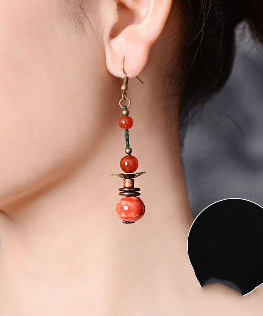 Red Ceramics Original Design Copper Drop Earrings
