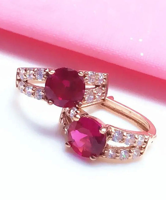 Rose Alloy Inlaid Gem Stone Zircon Hoop Earrings