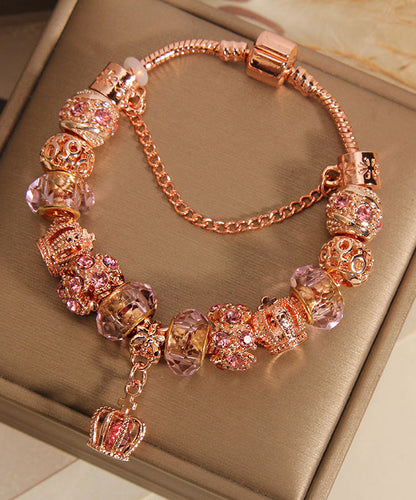 Rose Gold Sterling Silver Crystal Crown Tassel Charm Bracelet