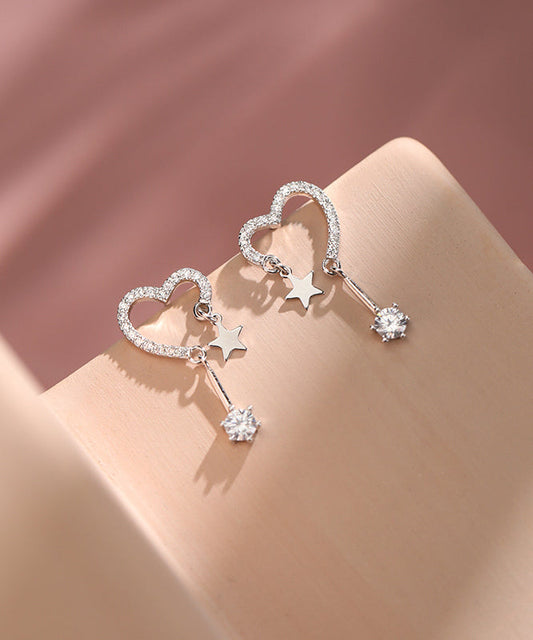 Silk Sterling Silver Zircon Star Love Tasses Drop Earrings