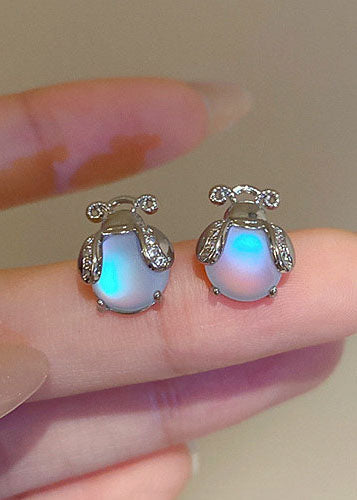 Silver Color Insect Gem Stone Silver Stud Earrings