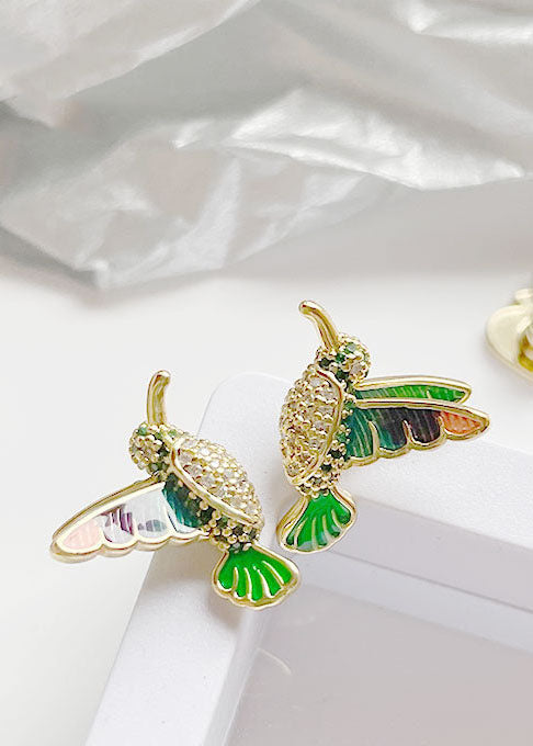 Three Dimensional Hummingbird Fine Copper Stud Earrings