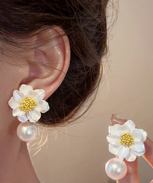 White Acrylic Alloy Pearl Drop Earrings