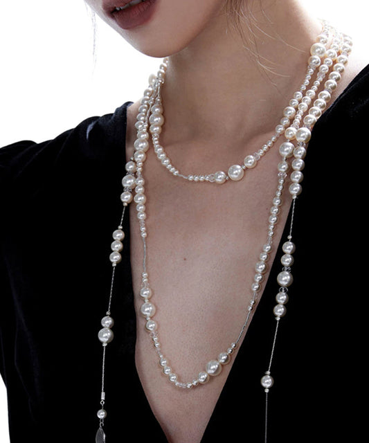 White Alloy Pearl Crystal Gratuated Bead Necklace Yr003