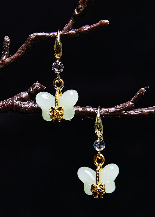 White Butterfly Jade Gilding Drop Earrings