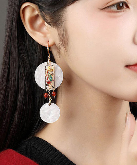 White Copper Cloisonne Agate Drop Earrings