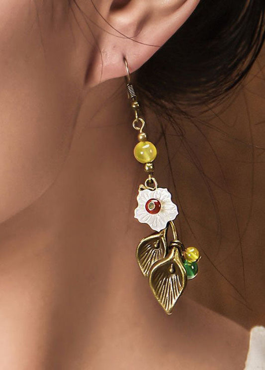 White Shell Flower Fine Agate Copper Drop Earrings