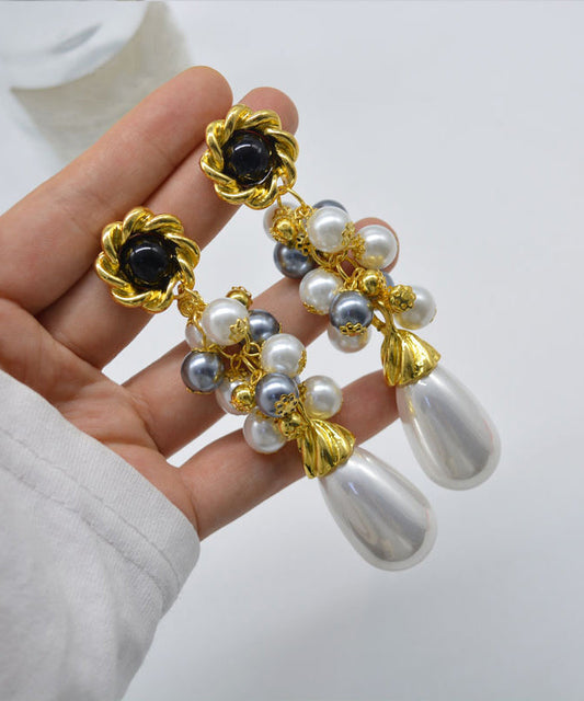 White Sterling Silver Alloy Pearl Drop Earrings