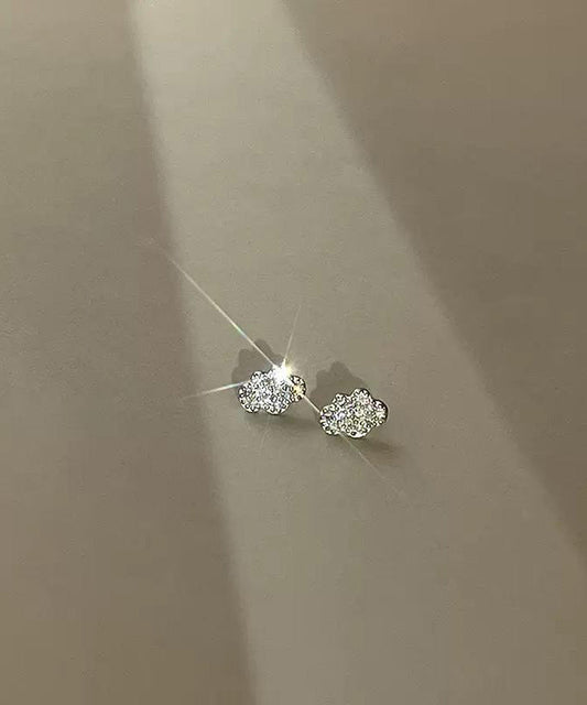 White Sterling Silver Zircon Clouds Stud Earrings